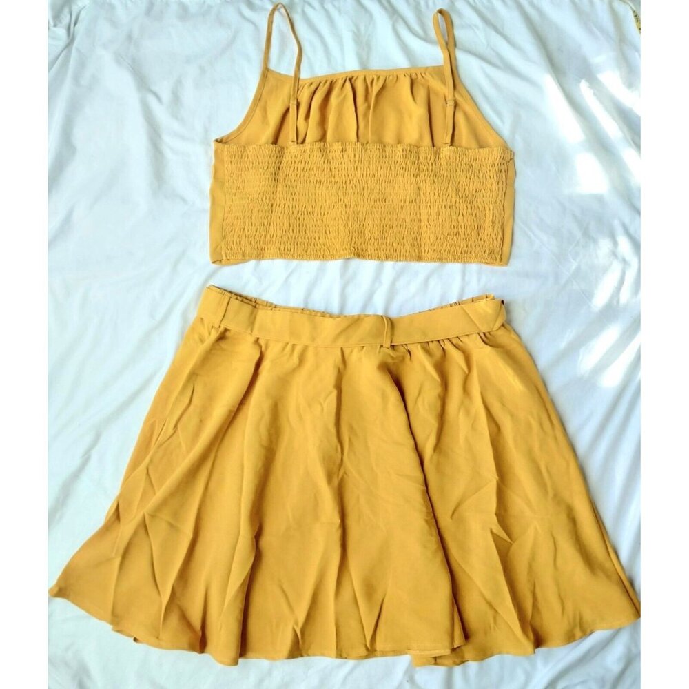 Shein Women's 2 Piece Mustard Yellow Cami Top Belted Skirt Outfit 14 XXL - Picture 4 of 6